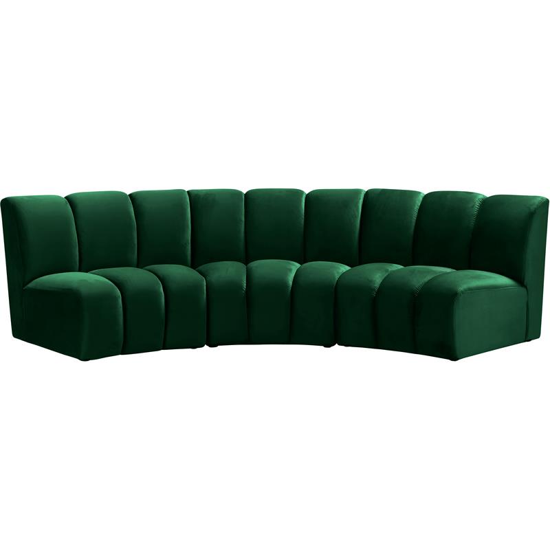 Pemberly Row 3-Piece Contemporary Velvet Modular Sectional in Green