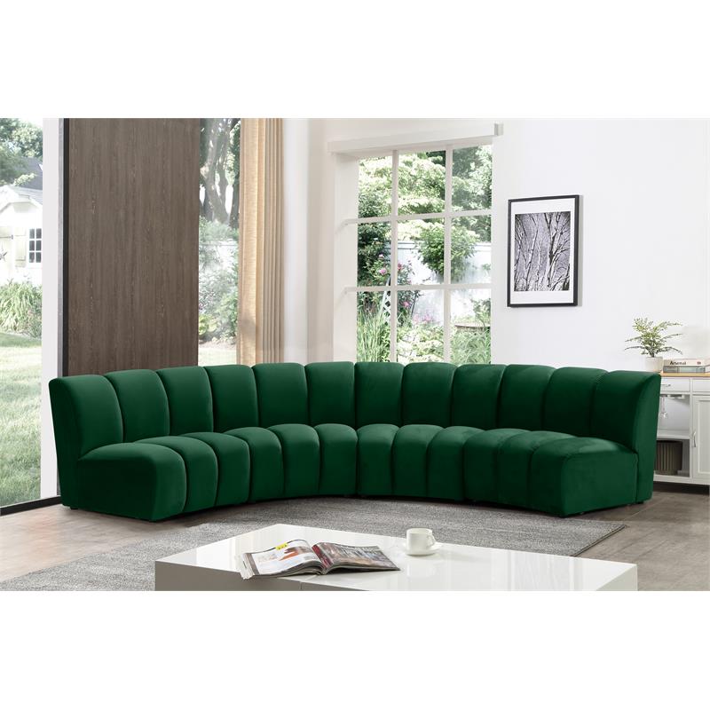 Pemberly Row 4-Piece Contemporary Velvet Modular Sectional in Green