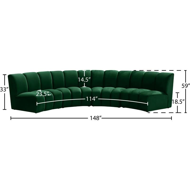 Pemberly Row 4-Piece Contemporary Velvet Modular Sectional in Green