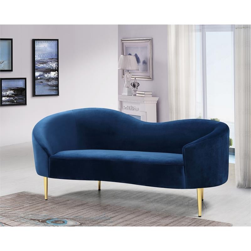 Pemberly Row Modern / Contemporary Velvet Loveseat in Navy Finish
