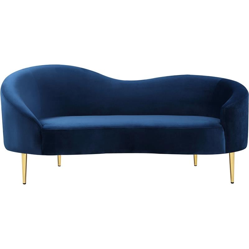 Pemberly Row Modern / Contemporary Velvet Loveseat in Navy Finish