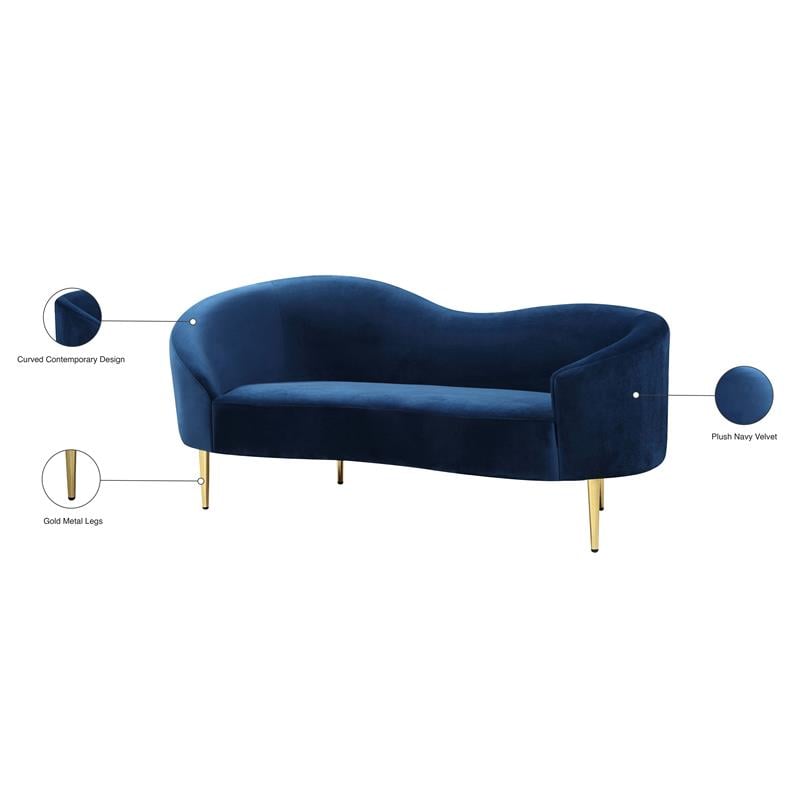 Pemberly Row Modern / Contemporary Velvet Loveseat in Navy Finish