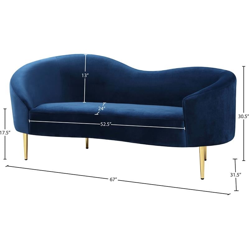 Pemberly Row Modern / Contemporary Velvet Loveseat in Navy Finish