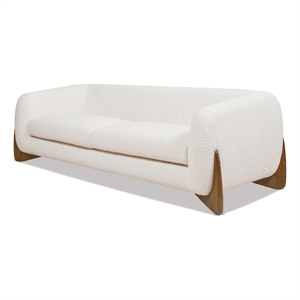 Pemberly Row Modern 90&quot Sherpa Sofa in Ivory White Boucle Finish