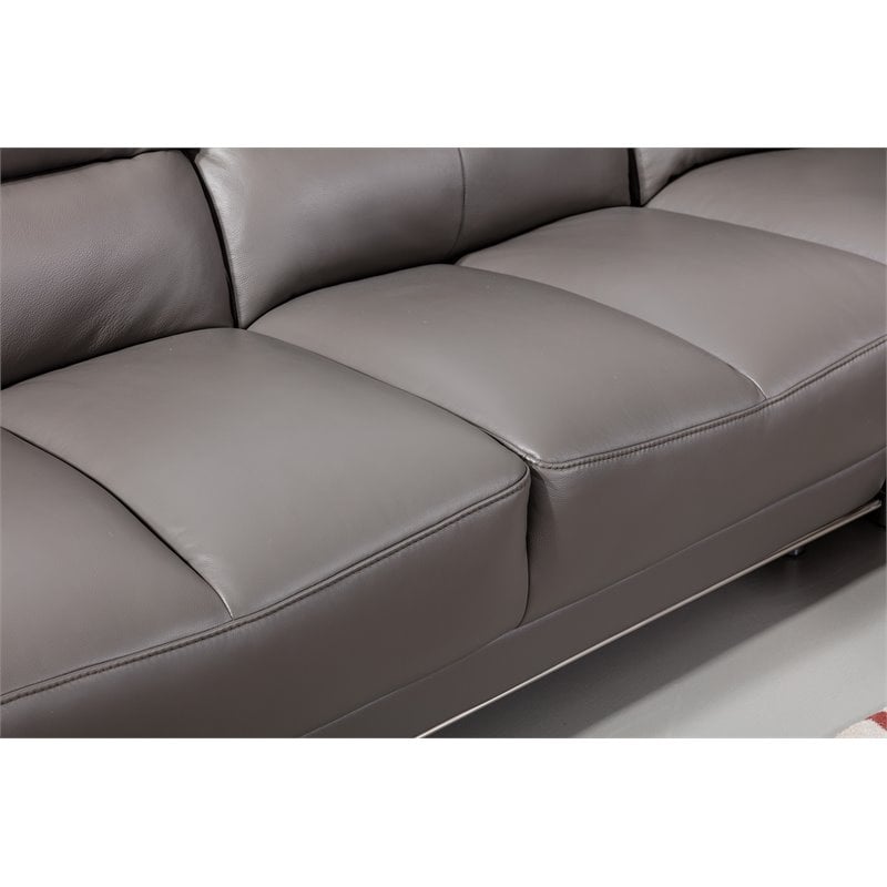 Pemberly Row Modern Italian Leather Sectional in Dark Gray Finish