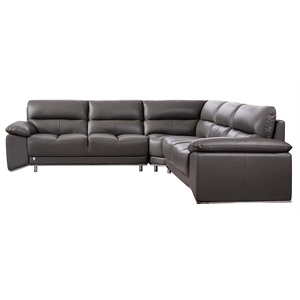 Pemberly Row Modern Italian Leather Sectional in Dark Gray Finish