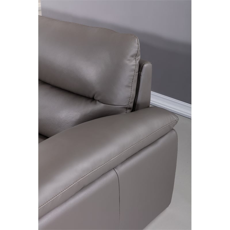 Pemberly Row Modern Italian Leather Sectional in Dark Gray Finish