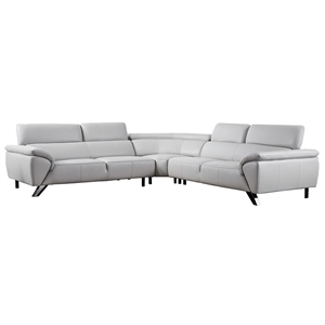 Pemberly Row Modern Italian Leather Sectional in Light Gray Finish