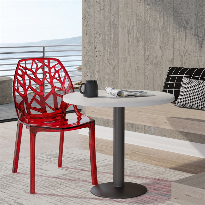 Pemberly Row Modern / Contemporary Plastic Dining Side Chair in Red Finish