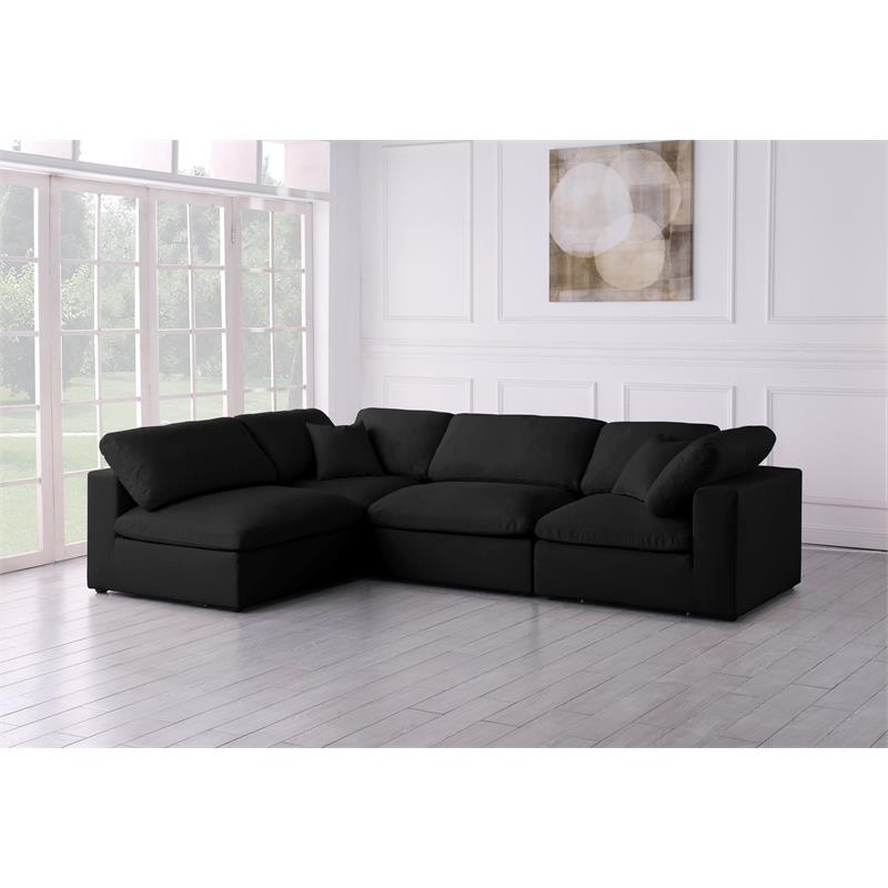 Pemberly Row Modern Black Velvet Finish Standard Modular Sectional