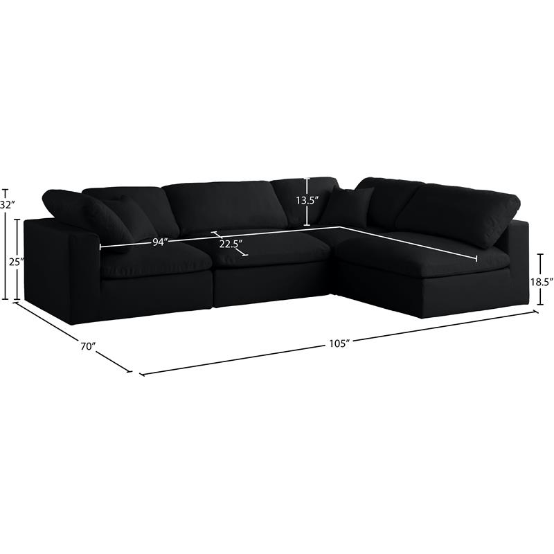 Pemberly Row Modern Black Velvet Finish Standard Modular Sectional
