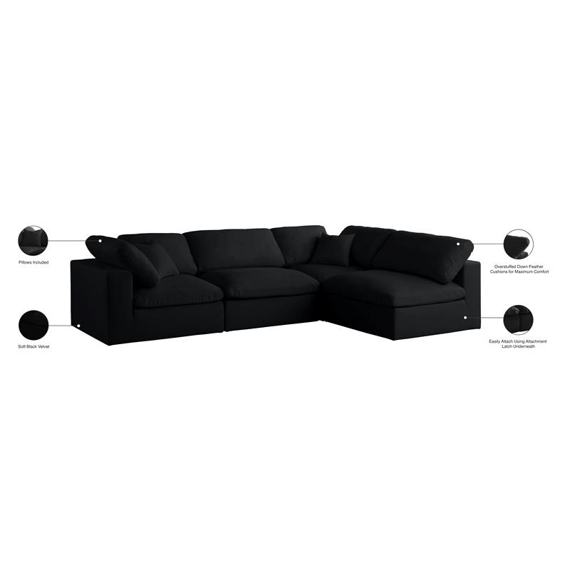 Pemberly Row Modern Black Velvet Finish Standard Modular Sectional
