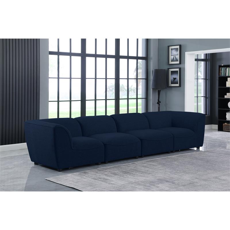 Pemberly Row Contemporary Durable Linen Polyester Fabric Modular Sofa in Navy