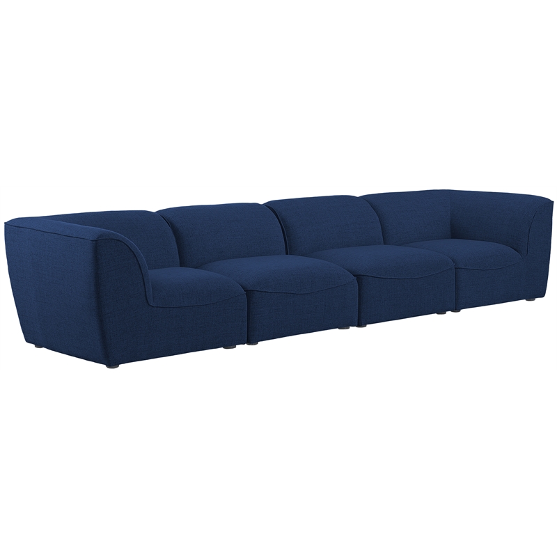 Pemberly Row Contemporary Durable Linen Polyester Fabric Modular Sofa in Navy