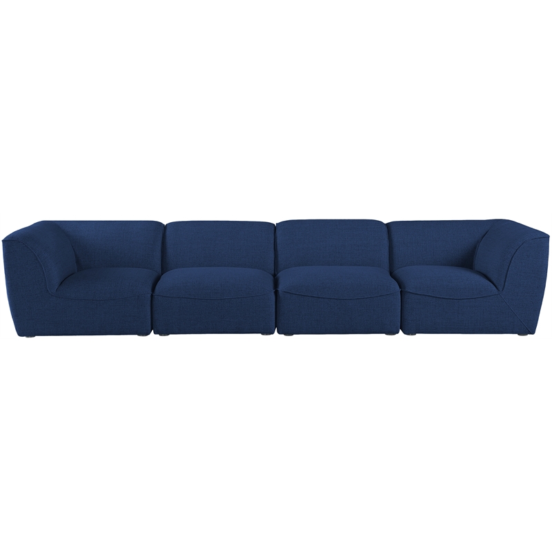 Pemberly Row Contemporary Durable Linen Polyester Fabric Modular Sofa in Navy