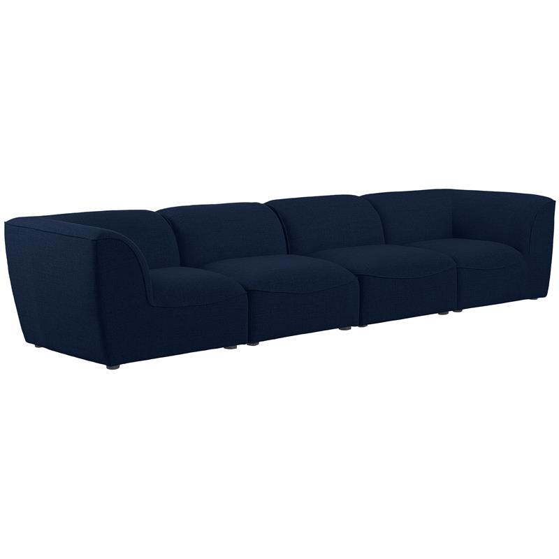 Pemberly Row Contemporary Durable Linen Polyester Fabric Modular Sofa in Navy