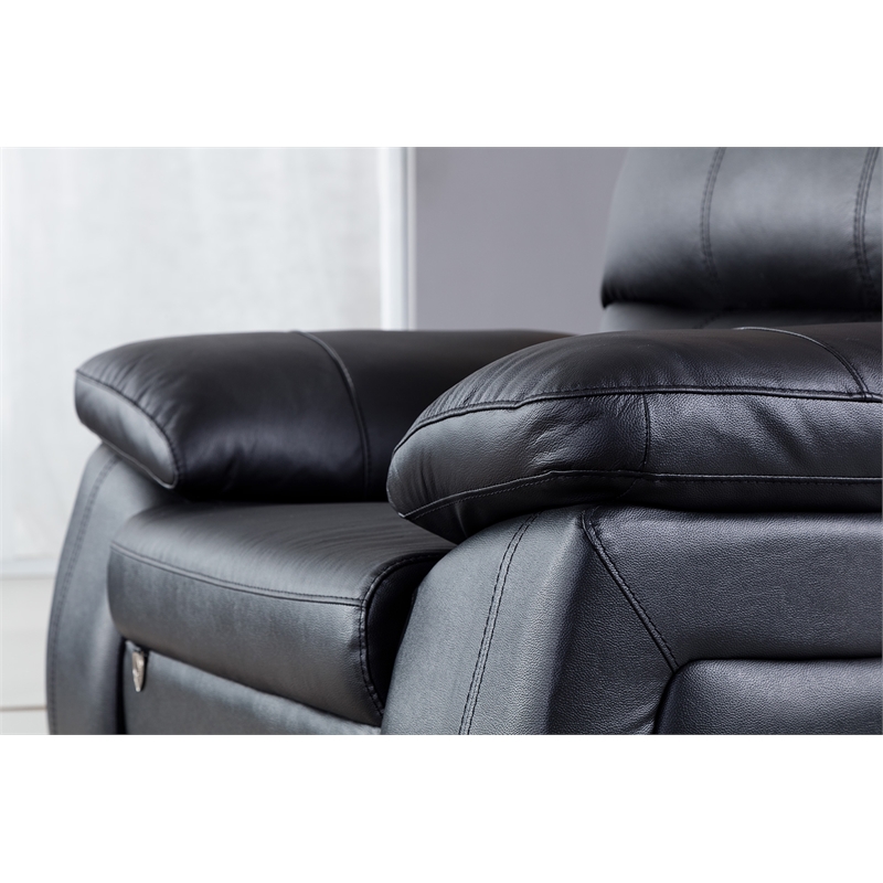 Pemberly Row Modern Black Color With Italian Leather Loveseat