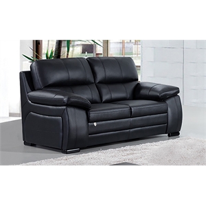 Pemberly Row Modern Black Color With Italian Leather Loveseat
