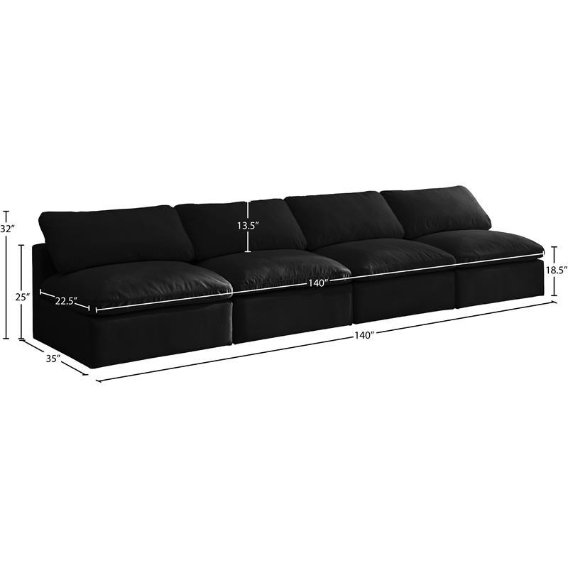 Pemberly Row Modern Standard Black Velvet Modular Armless Sofa