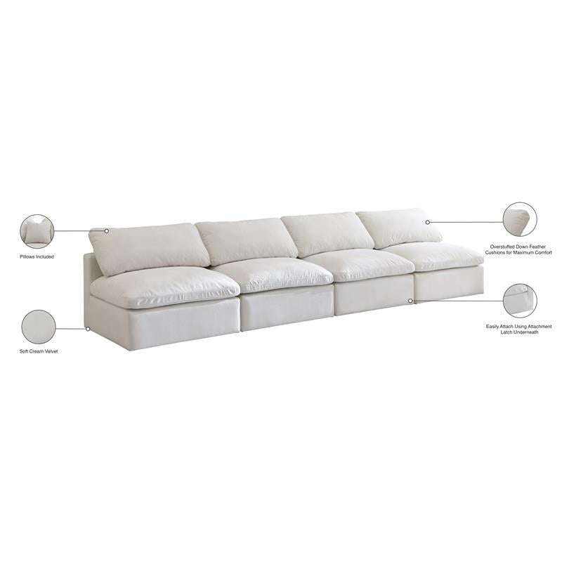 Pemberly Row Modern Standard Cream Velvet Modular Armless Sofa