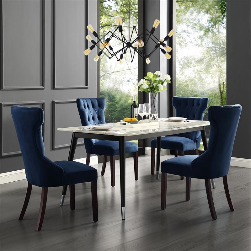 Pemberly Row Modern Velvet Dining Chair in Navy Blue (Set of 2)