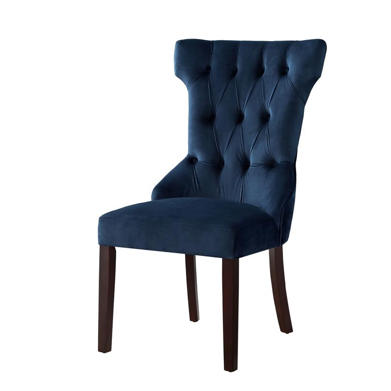 Pemberly Row Modern Velvet Dining Chair in Navy Blue (Set of 2)