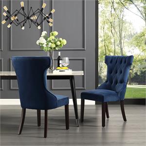 Pemberly Row Modern Velvet Dining Chair in Navy Blue (Set of 2)