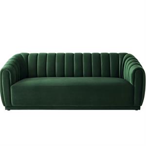 Pemberly Row Modern 85&quot Velvet Upholstered Sofa in Hunter Green