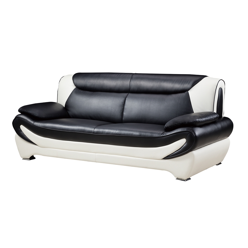 Pemberly Row Modern Black and White Color With Faux Leather Sofa