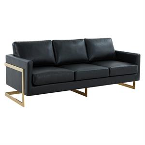 Pemberly Row 83&quot Modern Upholstered Leather Sofa in Black Finish
