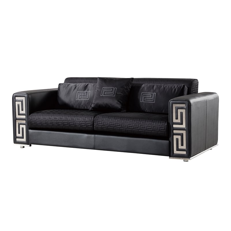 Pemberly Row Modern Black Color With Faux Leather and Fabric Sofa