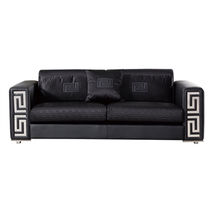 Pemberly Row Modern Black Color With Faux Leather and Fabric Sofa