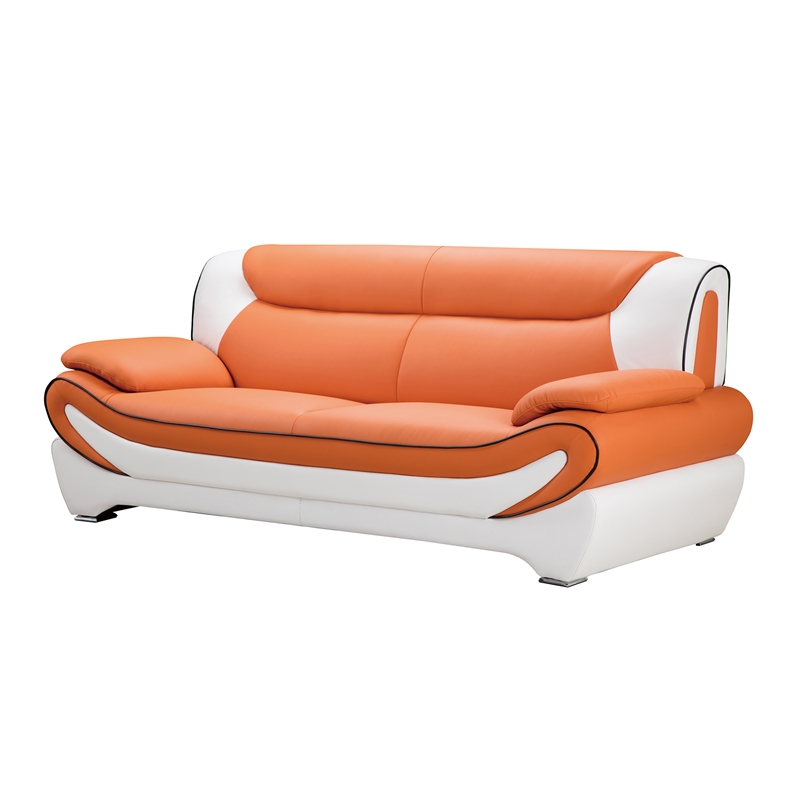 Pemberly Row Modern Orange and White Color With Faux Leather Sofa