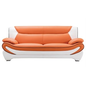 Pemberly Row Modern Orange and White Color With Faux Leather Sofa