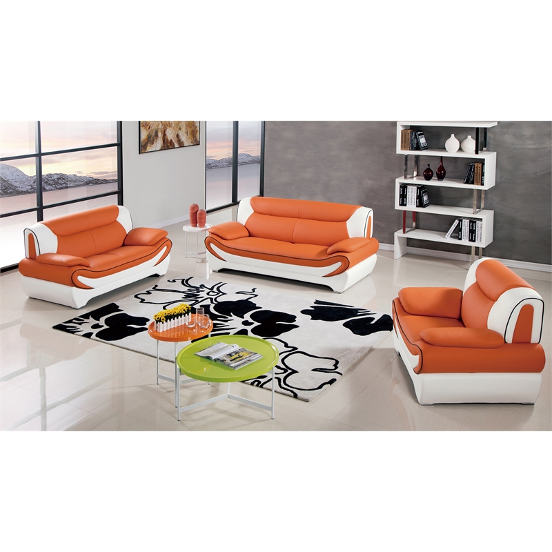 Pemberly Row Modern Orange and White Color With Faux Leather Sofa
