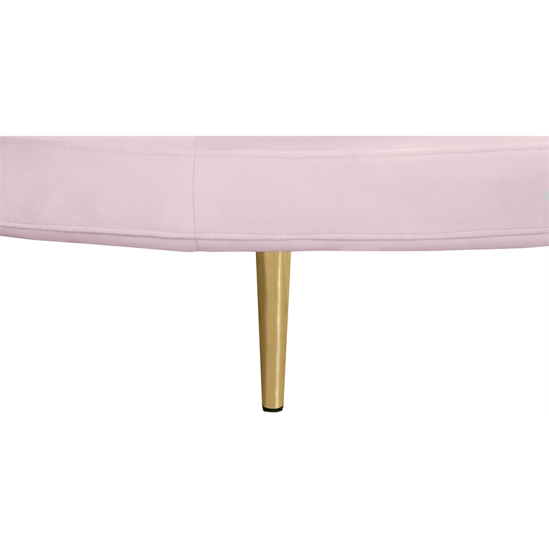 Pemberly Row Contemporary Velvet Roundabout Sofa with Iron Legs in Pink