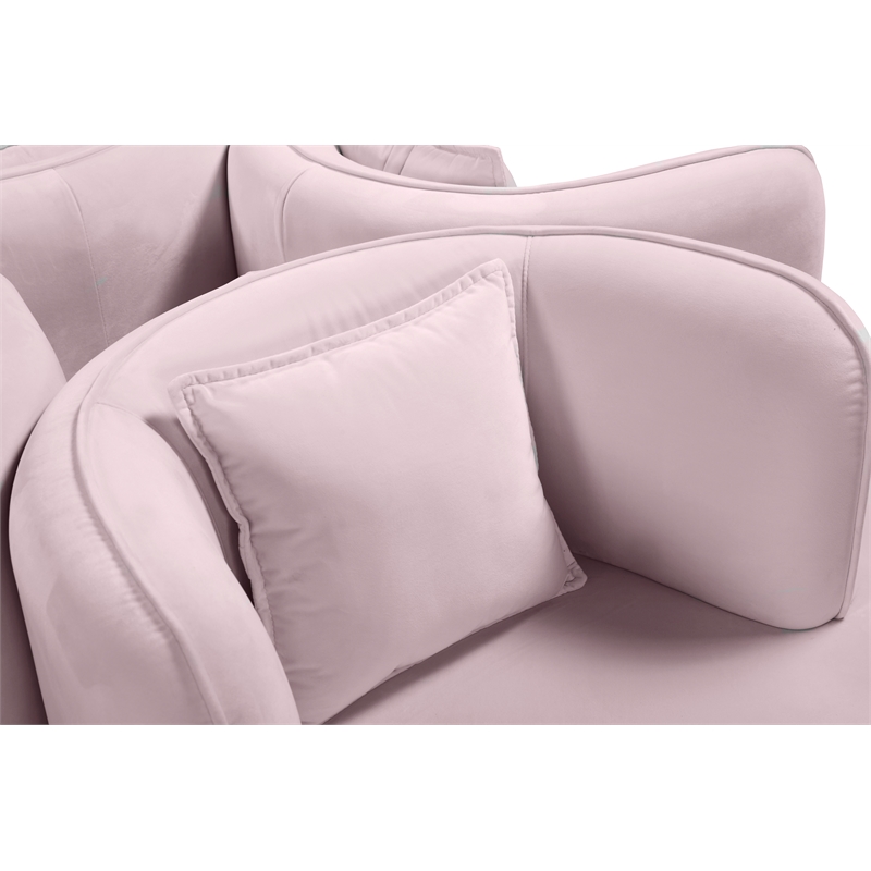 Pemberly Row Contemporary Velvet Roundabout Sofa with Iron Legs in Pink