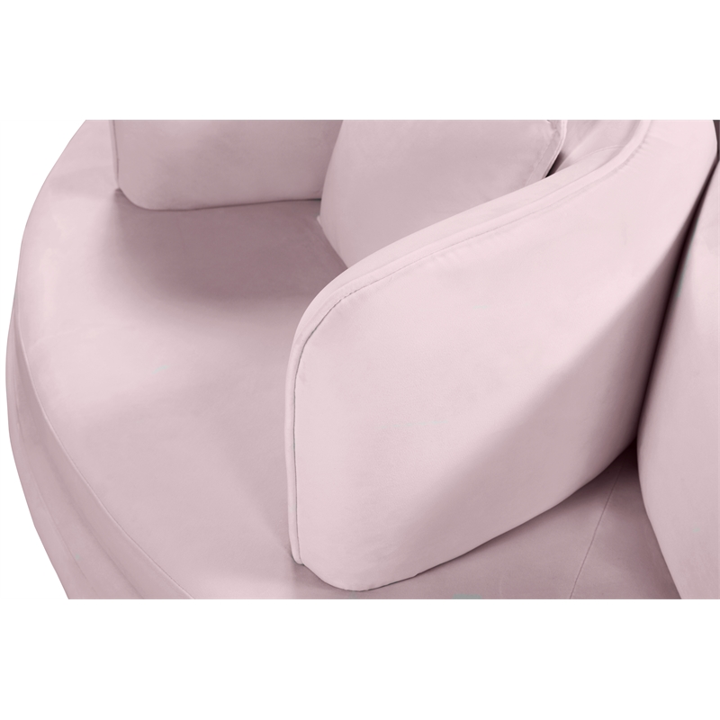 Pemberly Row Contemporary Velvet Roundabout Sofa with Iron Legs in Pink