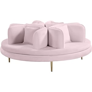 Pemberly Row Contemporary Velvet Roundabout Sofa with Iron Legs in Pink