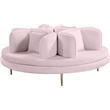 Pemberly Row Contemporary Velvet Roundabout Sofa with Iron Legs in Pink