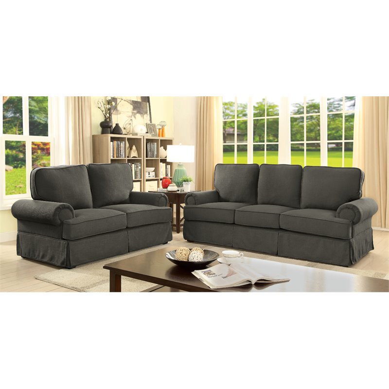 Pemberly Row Transitional Fabric Upholstered Loveseat in Gray