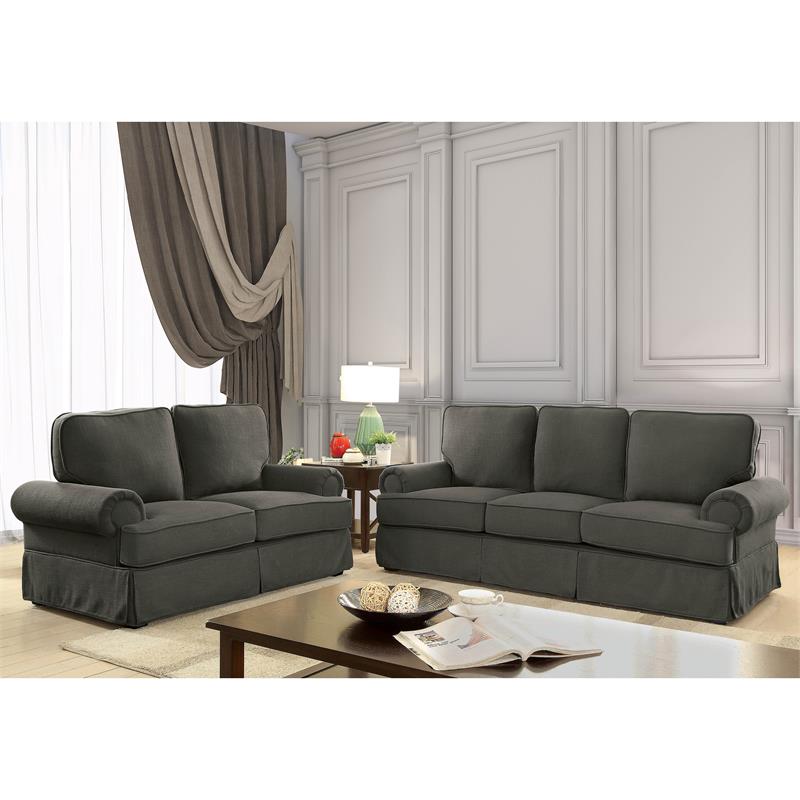 Pemberly Row Transitional Fabric Upholstered Loveseat in Gray