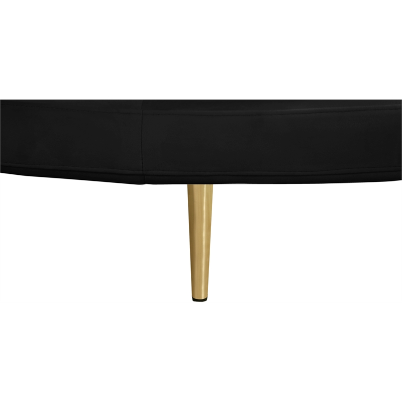 Pemberly Row Contemporary Velvet Black Roundabout Sofa with Iron Legs in Black