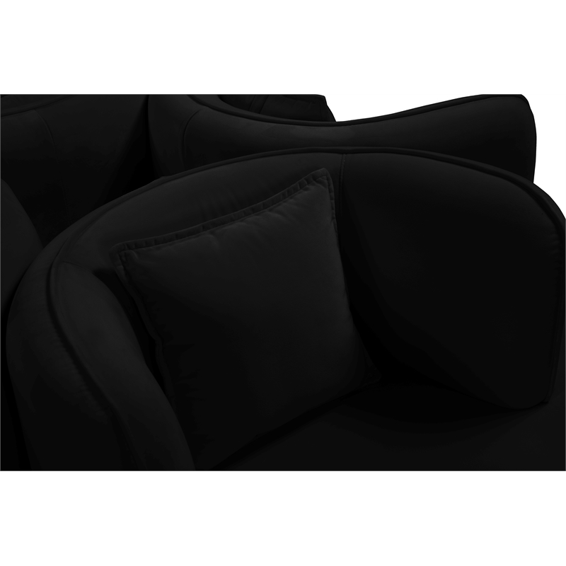 Pemberly Row Contemporary Velvet Black Roundabout Sofa with Iron Legs in Black