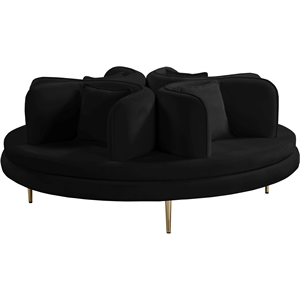 Pemberly Row Contemporary Velvet Black Roundabout Sofa with Iron Legs in Black