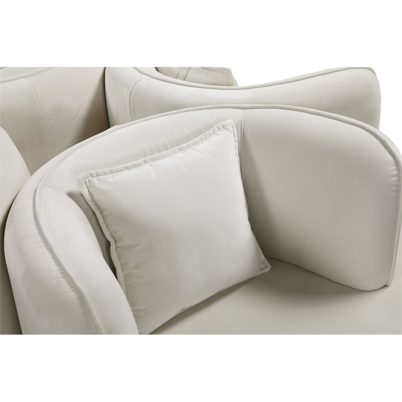 Pemberly Row Contemporary Velvet Cream Roundabout Sofa with Iron Legs in Cream