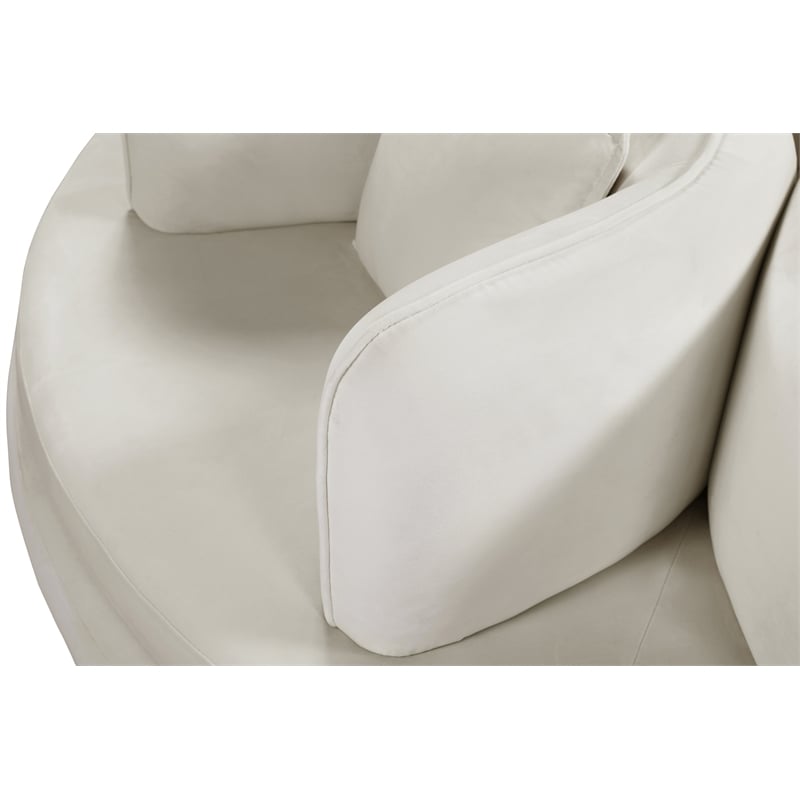 Pemberly Row Contemporary Velvet Cream Roundabout Sofa with Iron Legs in Cream