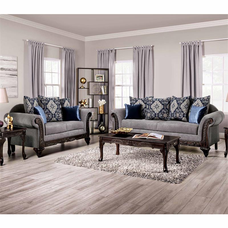 Pemberly Row Traditional Chenille Upholstered Loveseat in Gray