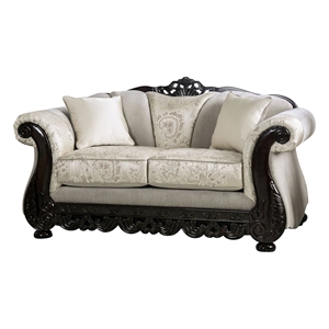Pemberly Row Traditional Chenille Upholstered Loveseat in Ivory