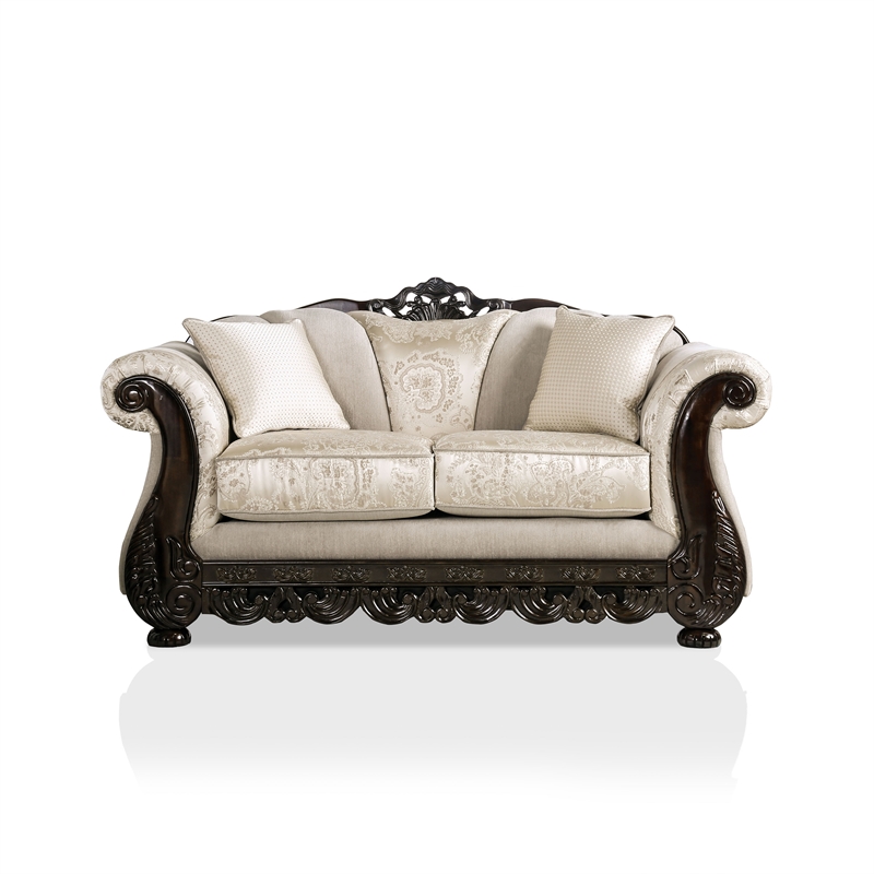 Pemberly Row Traditional Chenille Upholstered Loveseat in Ivory